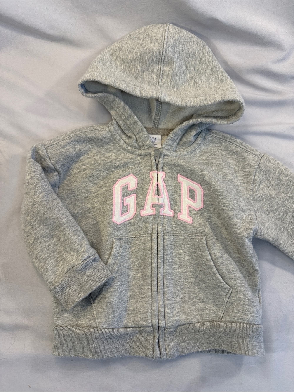 GAP Light Gray Zip Hoodie with Pink Logo